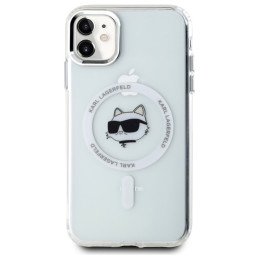 Karl Lagerfeld IML metalinis „Choupette Head“ „MagSafe iPhone 11“ dėklas – baltas