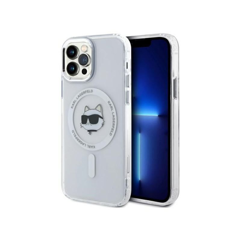 Karl Lagerfeld IML metalinis „Choupette Head“ „MagSafe iPhone 12“ dėklas – baltas
