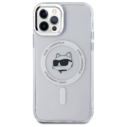 Karl Lagerfeld IML metalinis „Choupette Head“ „MagSafe iPhone 12“ dėklas – baltas