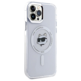 Karl Lagerfeld IML metalinis „Choupette Head“ „MagSafe iPhone 12“ dėklas – baltas
