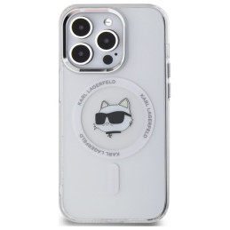 Karl Lagerfeld IML metalinis „Choupette Head“ „MagSafe iPhone 13“ dėklas – baltas