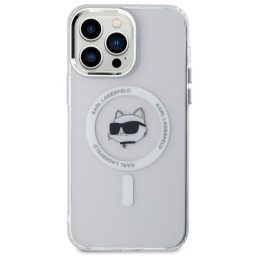 Karl Lagerfeld IML metalinis „Choupette Head“ „MagSafe iPhone 13 Pro“ dėklas – baltas