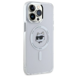 Karl Lagerfeld IML metalinis „Choupette Head“ „MagSafe iPhone 13 Pro“ dėklas – baltas