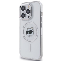 Karl Lagerfeld IML metalinis „Choupette Head“ „MagSafe iPhone 14 Pro“ dėklas – baltas