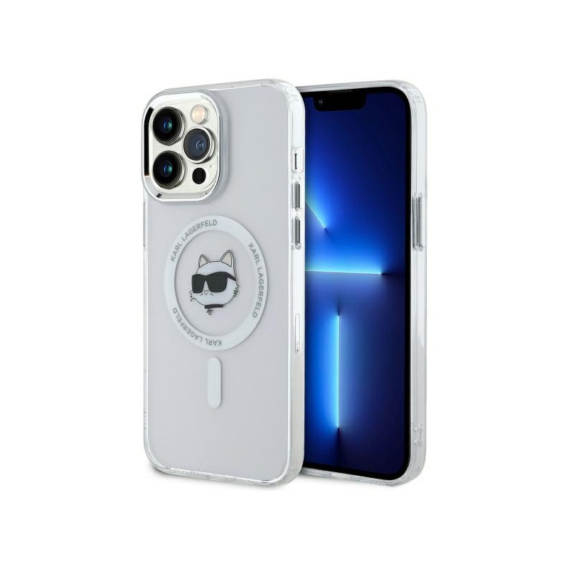 „Karl Lagerfeld IML Metal Choupette Head MagSafe“ dėklas, skirtas „iPhone 14 Pro Max“ – baltas