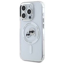 „Karl Lagerfeld“ IML metalinis „Karl&Choupette“ dėklas, skirtas „MagSafe iPhone 15 Pro“ telefonui – baltas