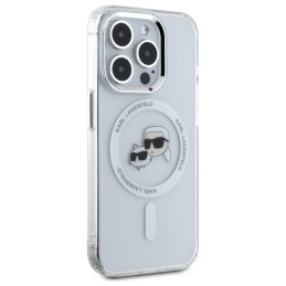 „Karl Lagerfeld“ IML metalinis „Karl&Choupette“ dėklas, skirtas „MagSafe iPhone 15 Pro“ telefonui – baltas
