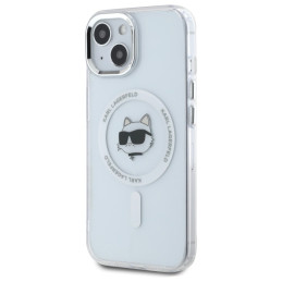 Karl Lagerfeld IML metalinis „Choupette Head“ „MagSafe iPhone 15“ dėklas – baltas