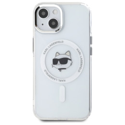 Karl Lagerfeld IML metalinis „Choupette Head“ „MagSafe iPhone 15“ dėklas – baltas