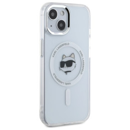 Karl Lagerfeld IML metalinis „Choupette Head“ „MagSafe iPhone 15“ dėklas – baltas