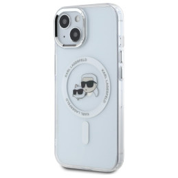 „Karl Lagerfeld“ IML metalinis „Karl&Choupette“ dėklas, skirtas „MagSafe iPhone 15“ telefonui, baltas