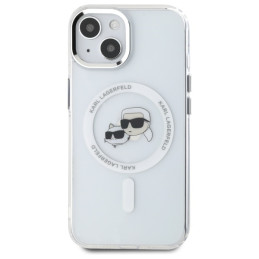 „Karl Lagerfeld“ IML metalinis „Karl&Choupette“ dėklas, skirtas „MagSafe iPhone 15“ telefonui, baltas