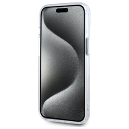 „Karl Lagerfeld“ IML metalinis „Karl&Choupette“ dėklas, skirtas „MagSafe iPhone 15“ telefonui, baltas