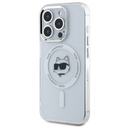 „Karl Lagerfeld IML Metal Choupette Head MagSafe“ dėklas, skirtas „iPhone 15 Pro Max“ – baltas