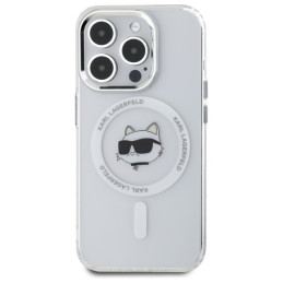 „Karl Lagerfeld IML Metal Choupette Head MagSafe“ dėklas, skirtas „iPhone 15 Pro Max“ – baltas