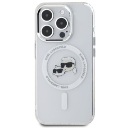 „Karl Lagerfeld IML Metal Karl&Choupette Head MagSafe“ dėklas, skirtas „iPhone 15 Pro Max“ – baltas