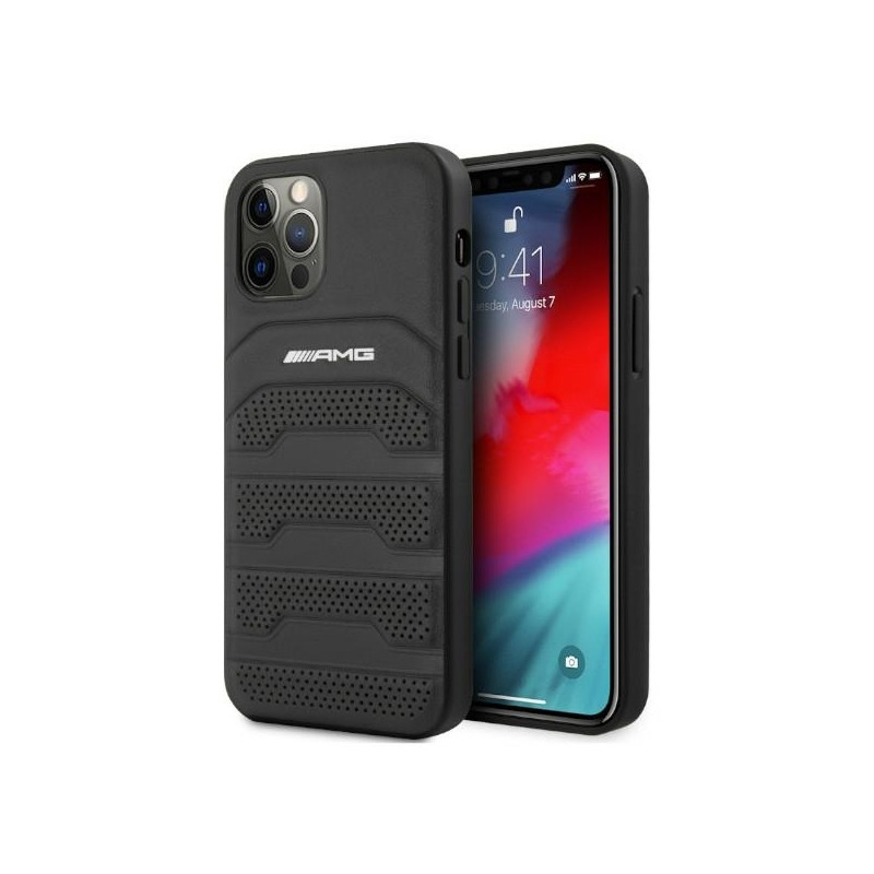 AMG Leather Debossed Lines dėklas, skirtas iPhone 12 Pro Max - juodas