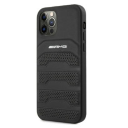 AMG Leather Debossed Lines dėklas, skirtas iPhone 12 Pro Max - juodas