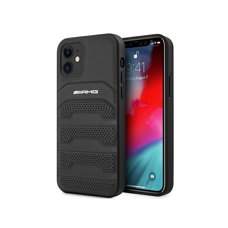 AMG Leather Debossed Lines dėklas iPhone 12 mini - juodas