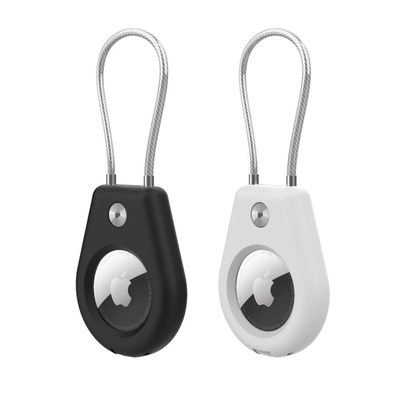 „Apple AirTag“ dėklas su plieniniu trosu – juodas + baltas (2 vnt.)