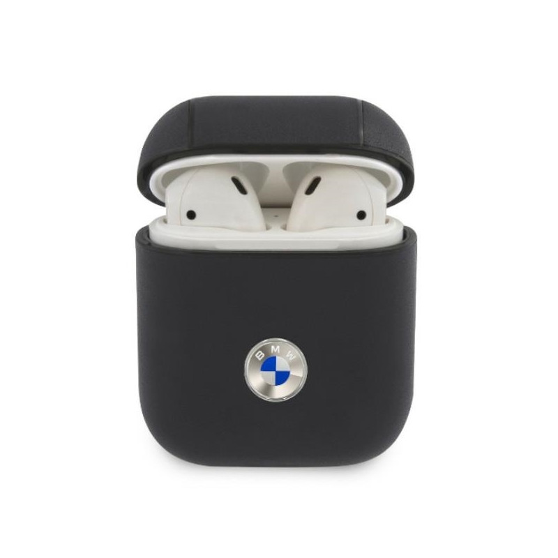 BMW tikros odos sidabro logotipo dėklas, skirtas AirPods 1/ 2 - tamsiai mėlynas