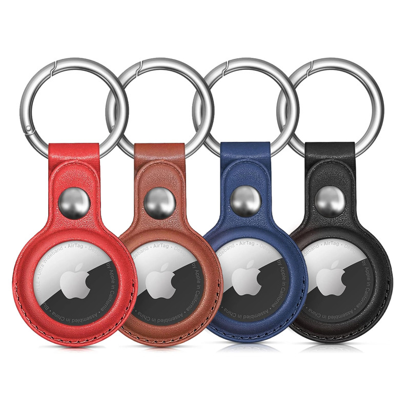„Apple AirTag“ PU odos dėklas – juodas, rudas, raudonas, mėlynas – 4 vnt.