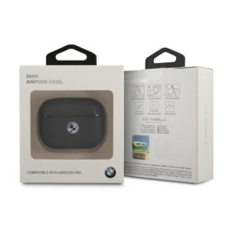 BMW tikros odos sidabrinis logotipo dėklas, skirtas AirPods Pro - tamsiai mėlynas