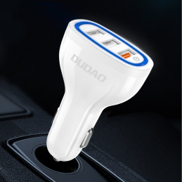 Dudao automobilinis įkroviklis greitas įkrovimas Quick Charge 3.0 QC3.0 2.4A 18W 3x USB balta (R7S balta)