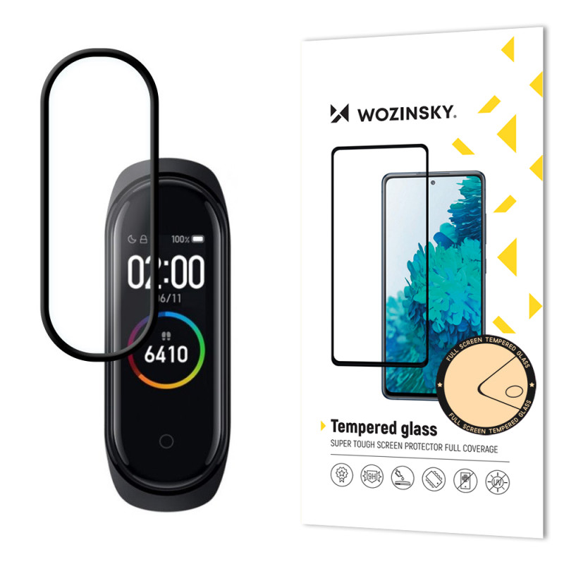 „Wozinsky Super Durable Glass Full Glue“ viso ekrano stiklo plėvelė su rėmeliu, patogi „Xiaomi Mi Band 4“ / „Mi Band 3“ ...