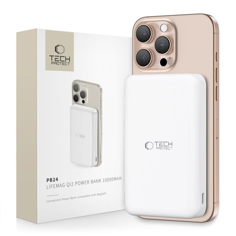 Išorinė baterija „Tech-Protect PB24 LifeMag QI2 MagSafe 10000 mAh“ – balta