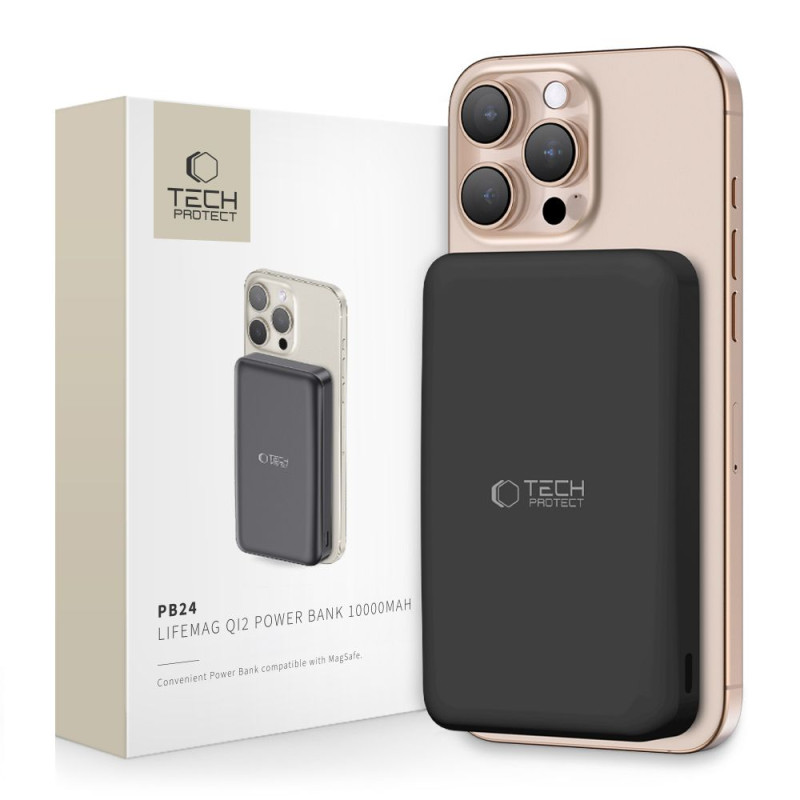 Išorinė baterija „Tech-Protect PB24 LifeMag QI2 MagSafe 10000 mAh“ – juoda