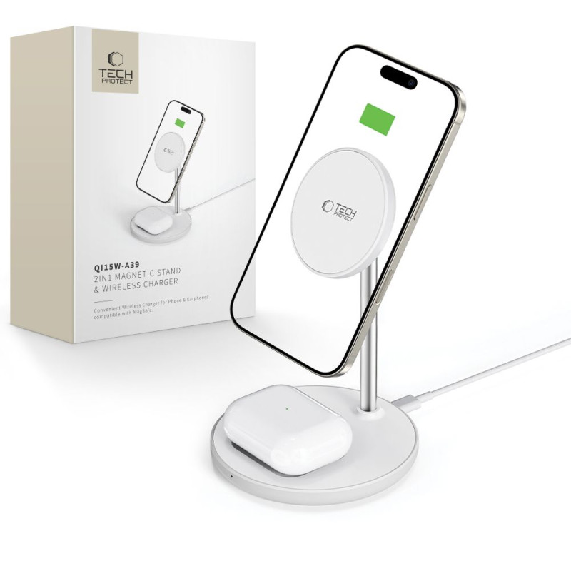 „Tech-Protect QI15W-A39 2in1 MagSafe“ įkrovimo stotelė – juoda