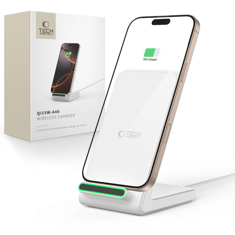„Tech-Protect QI15W-A40“ belaidis įkroviklis – baltas