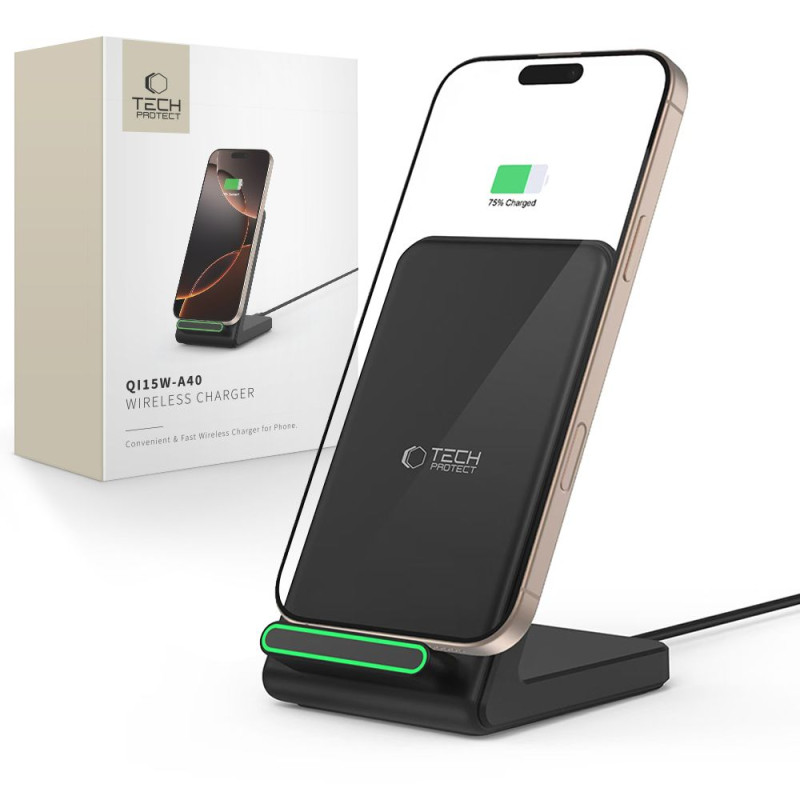 „Tech-Protect QI15W-A40“ belaidis įkroviklis – juodas