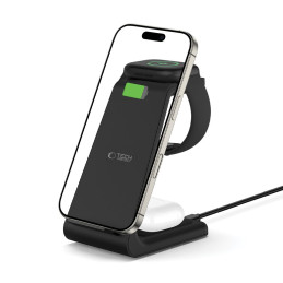 „Tech-Protect QI15W-A36“ 3in1 „Apple“ įkrovimo stotelė – juoda