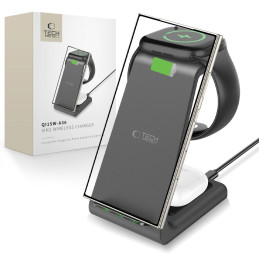 „Tech-Protect QI15W-A36“ 3in1 įkrovimo stotelė, skirta „Android“ – juoda