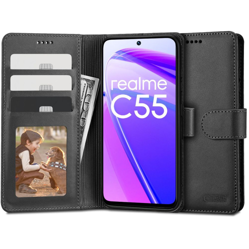 „Tech-Protect“ piniginės dėklas, skirtas „Realme C55“ – juodas