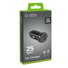 SBS TECRPD25W automobilinis įkroviklis 25W USB-A USB-C su maitinimo šaltiniu - juodas