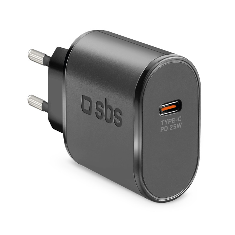 SBS TETR1CPD25 25W USB-C sieninis įkroviklis su maitinimo šaltiniu – juodas