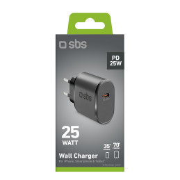 SBS TETR1CPD25 25W USB-C sieninis įkroviklis su maitinimo šaltiniu – juodas