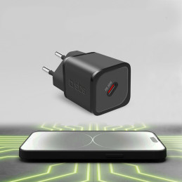 SBS TETRGAN1C20K 20W GaN USB-C sieninis įkroviklis su maitinimo šaltiniu – juodas