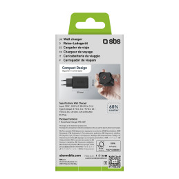 SBS TETRGAN1C45W 45W GaN USB-C sieninis įkroviklis su maitinimo šaltiniu – juodas