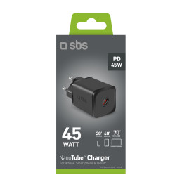 SBS TETRGAN1C45W 45W GaN USB-C sieninis įkroviklis su maitinimo šaltiniu – juodas