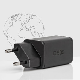 SBS TETRGAN1C45W 45W GaN USB-C sieninis įkroviklis su maitinimo šaltiniu – juodas