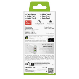 SBS TECABLETCC10W USB-C kabelis - USB-C maitinimo šaltinis 25W 1 m - baltas