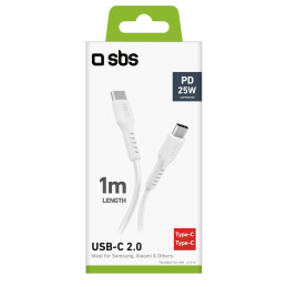 SBS TECABLETCC10W USB-C kabelis - USB-C maitinimo šaltinis 25W 1 m - baltas
