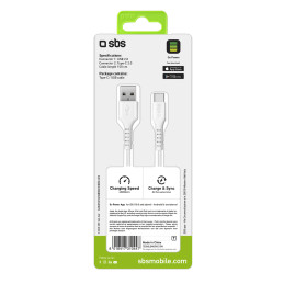 SBS TECABLEMICROC15W USB-A - USB-C kabelis 1,5 m - baltas