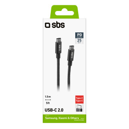 SBS TECABLETCC20BK USB-C kabelis - USB-C 25W maitinimo šaltinis 1,5 m - pilkas
