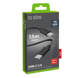 SBS TECABLETISSUETCK USB-C - USB-C 1,5 m 60 W pintas kabelis - juodas