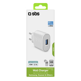 SBS TETR1USB2AWFAST 10W USB-A sieninis įkroviklis – baltas
